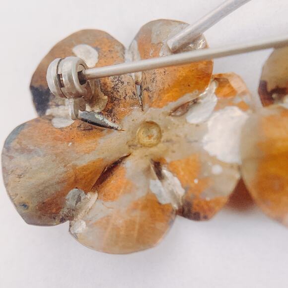 VTG Signed Stuart Nye 50s 60s Copper, Sterling Silver Double Flower Brooch Pin - Picture 7 of 13
